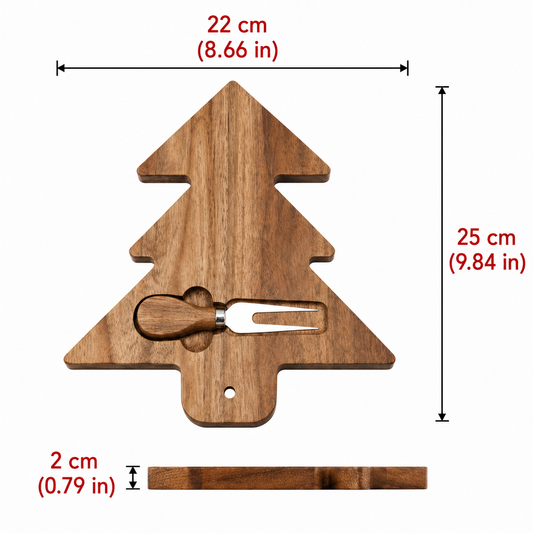 Christmas Tree Shaped Acacia Wood Charcuterie Cheese Board Set - Case of 12