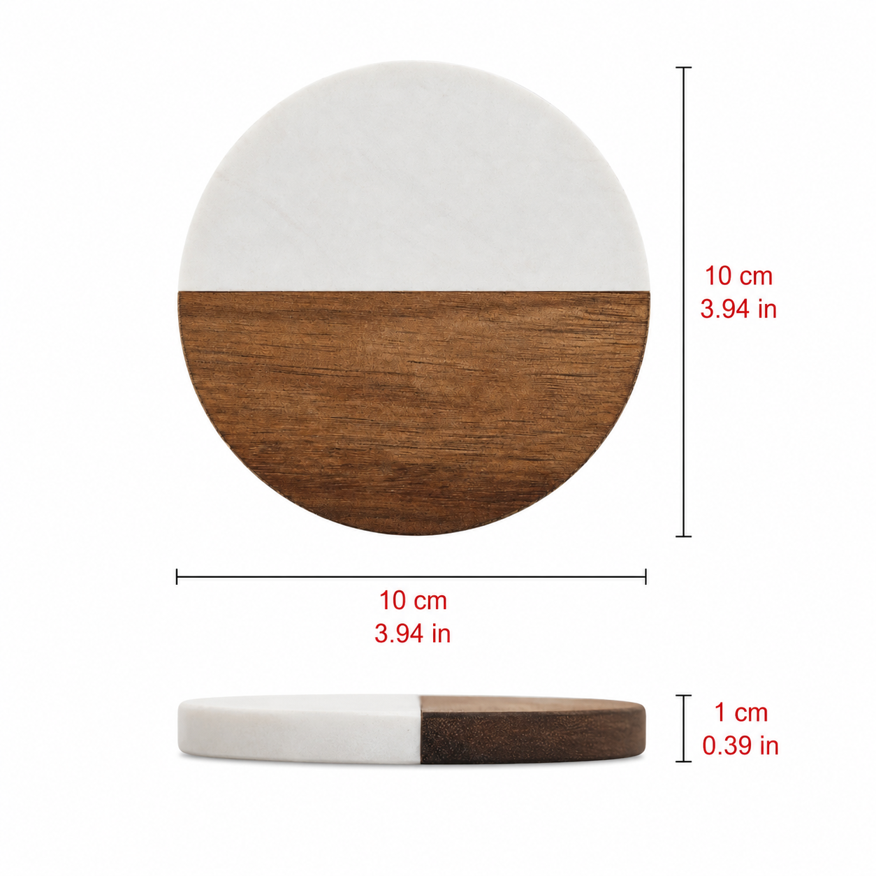 White Round Wood and Marble Coaster Set - Case of 12