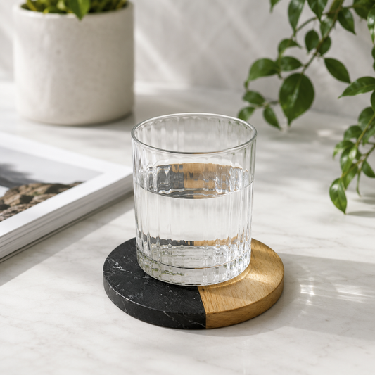 Black Round Wood and Marble Coaster - Case of 20