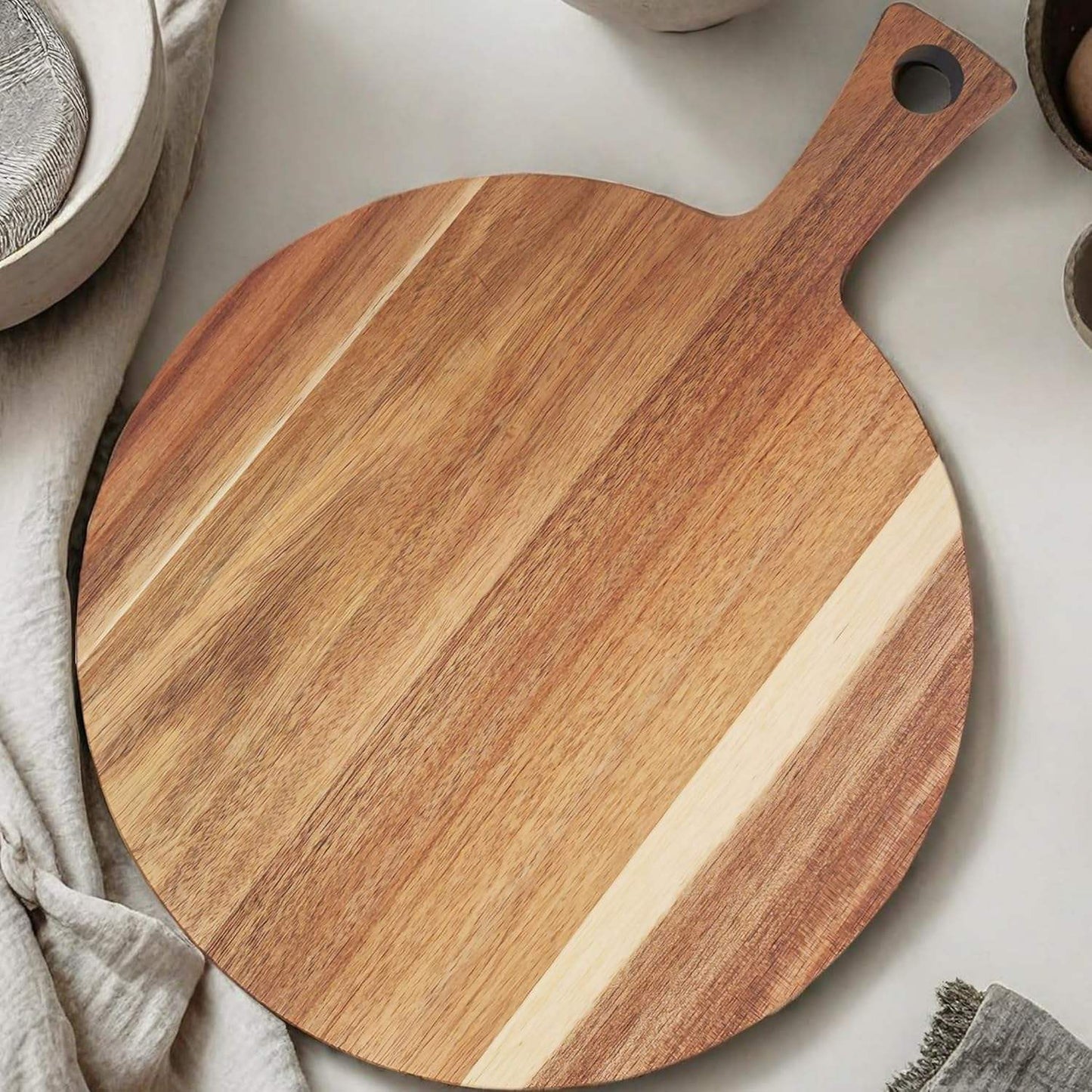 Circular Acacia Wood Pizza Board15.7×12×0.6"