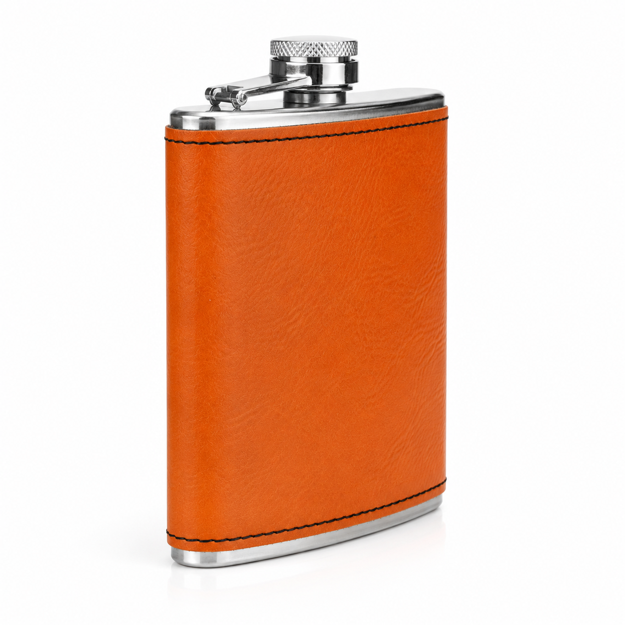 Orange/Black Laserable Leather 6oz Hip Flask Set - Case of 12