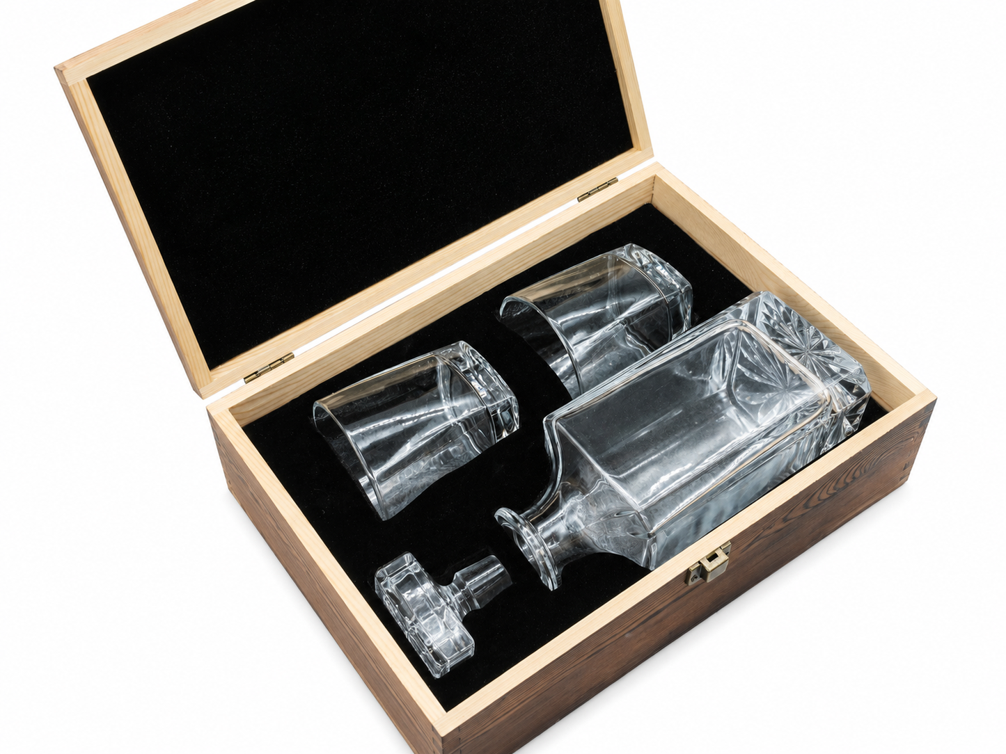 2 Glasses Square Whickey Decanter Set with Wooden Gift Box - Case of 6