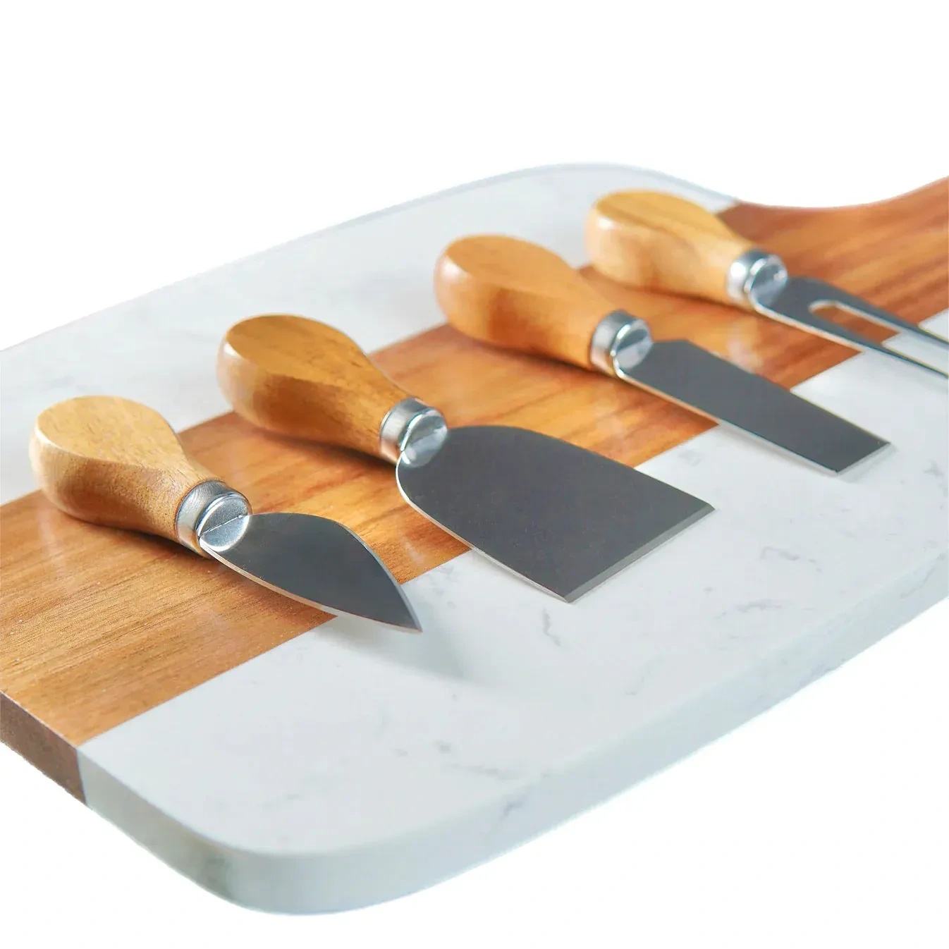 acacia wood and marble cheese board set