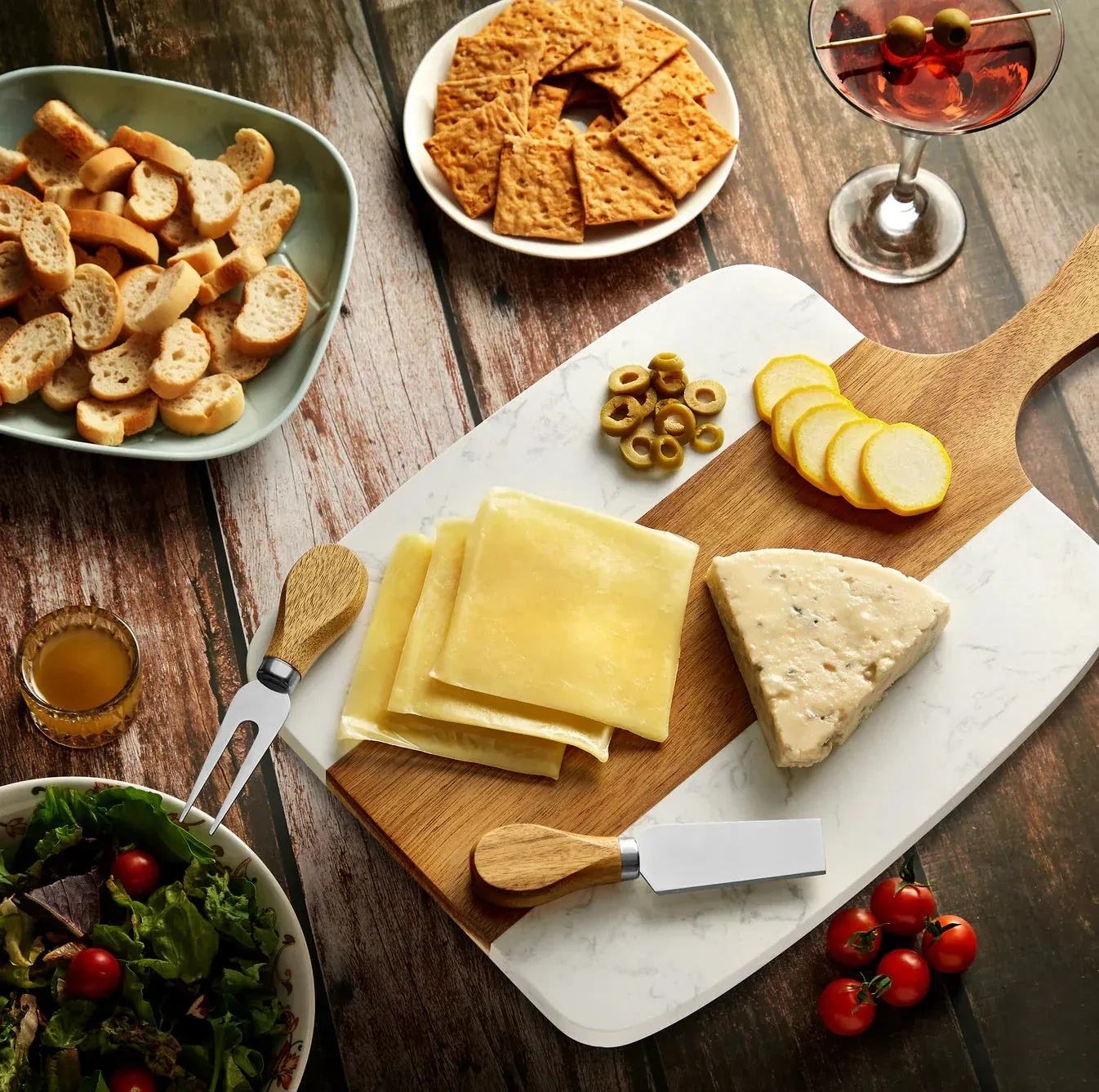 acacia wood and marble cheese board set