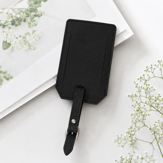Black/Silver Laserable Leather Luggage Tag - Case of 12