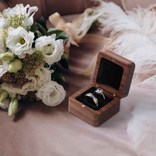 Square Black Walnut Wood Ring Storage Box - Case of 12