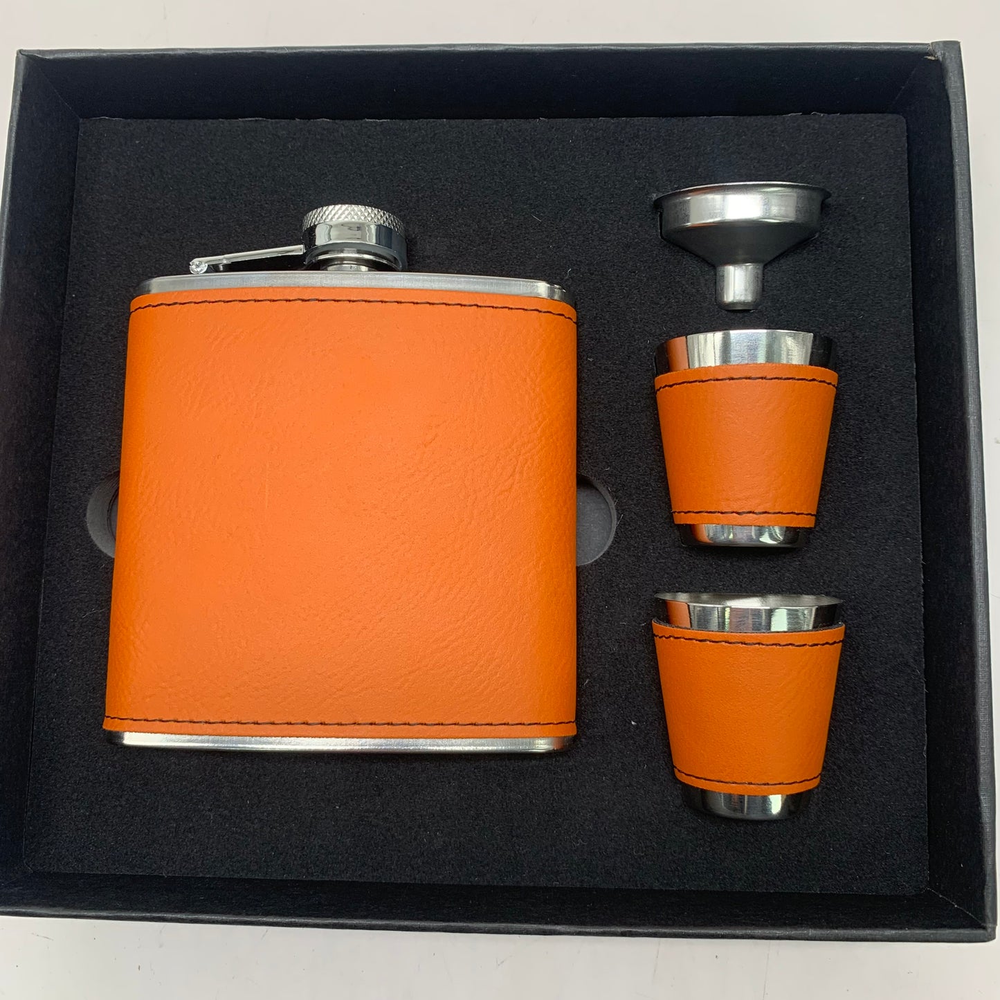 6OZ Flask- Orange Leather Wrapping