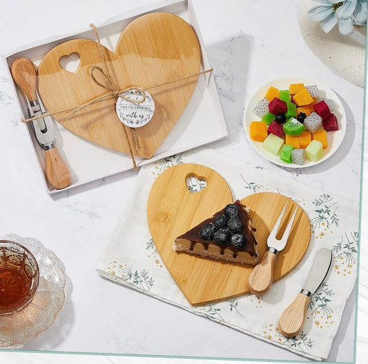 Mini Heart Bamboo Cheeseboard Set - Case of 12