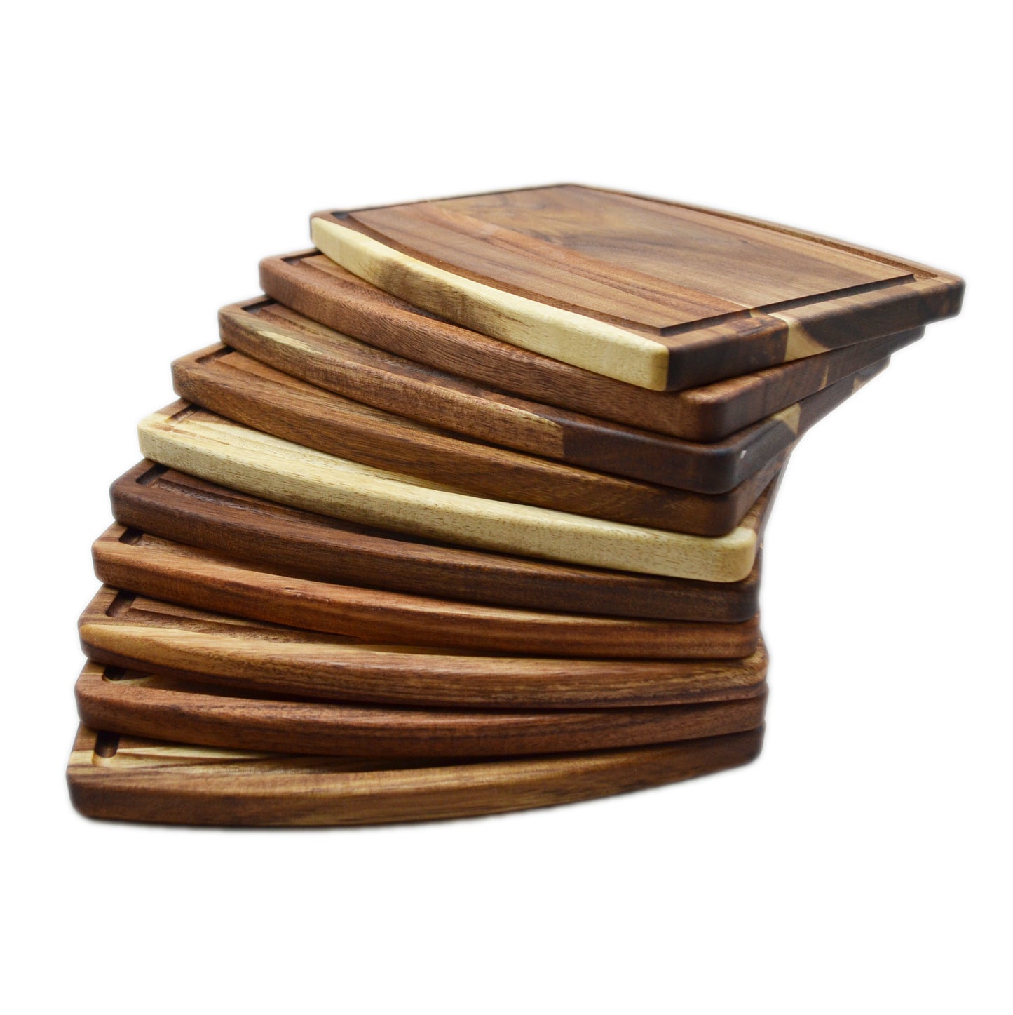 acacia wood curve shape cutting board - pack of 10