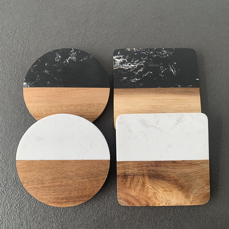 Acacia Wood and Marble Coaster - Pack of 20