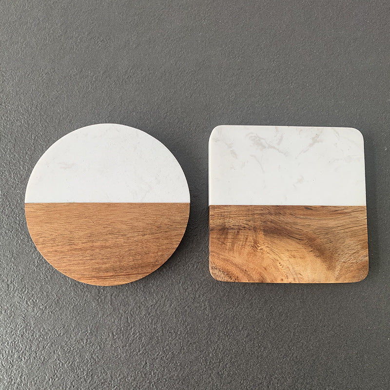 Acacia Wood and Marble Coaster - Pack of 20