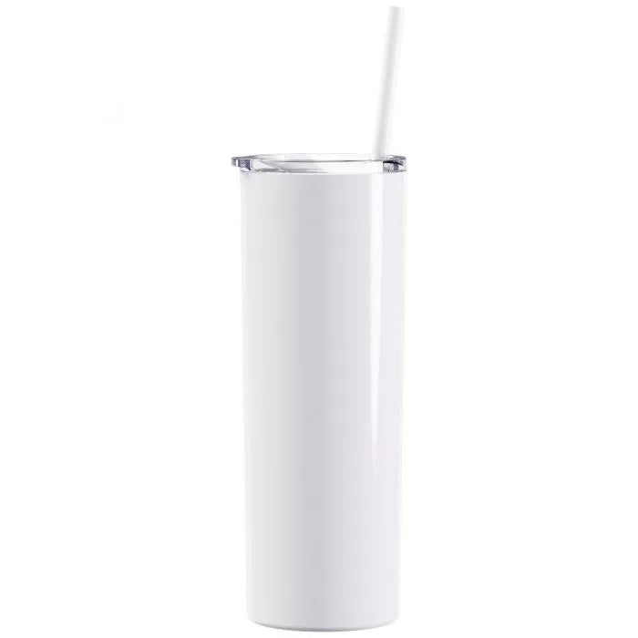 20oz Skinny Stainless Steel Sublimation Tumbler with Plastic Straw - Pack of 25
