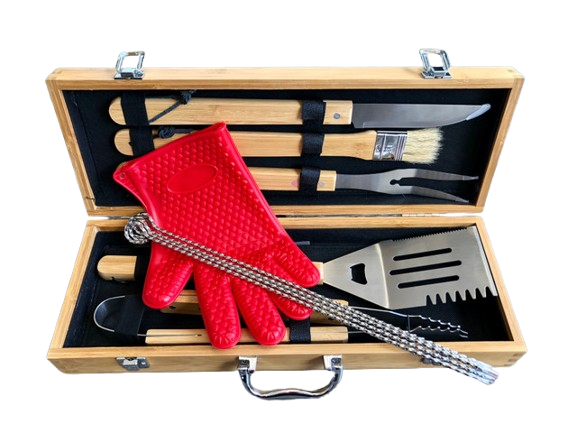 11-piece Wood Handle Barbecue Set with Bamboo Case - Pack of 6
