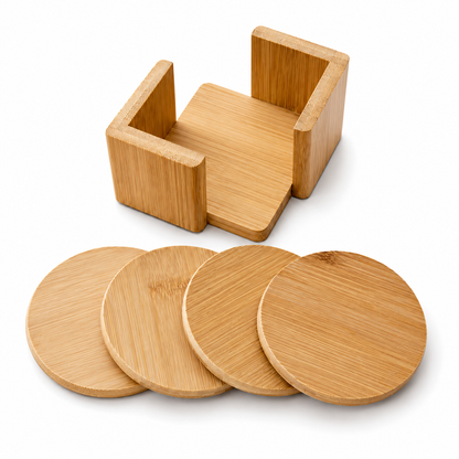 4 Pcs Round Bamboo Coaster Set - Case of 8