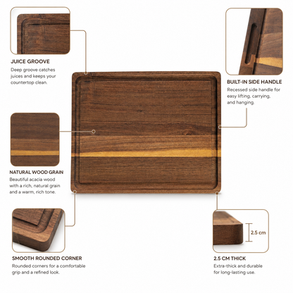16 x 12 x 1 Inch Acaia Wood Cutting Board - Case of 10