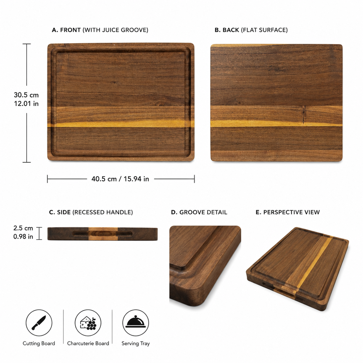 16 x 12 x 1 Inch Acaia Wood Cutting Board - Case of 10