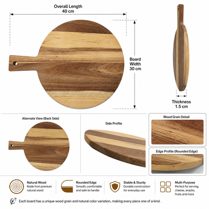 Acaia Wood Round Paddle Charcuterie Board - Case of 12