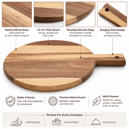 Acaia Wood Round Paddle Charcuterie Board - Case of 12