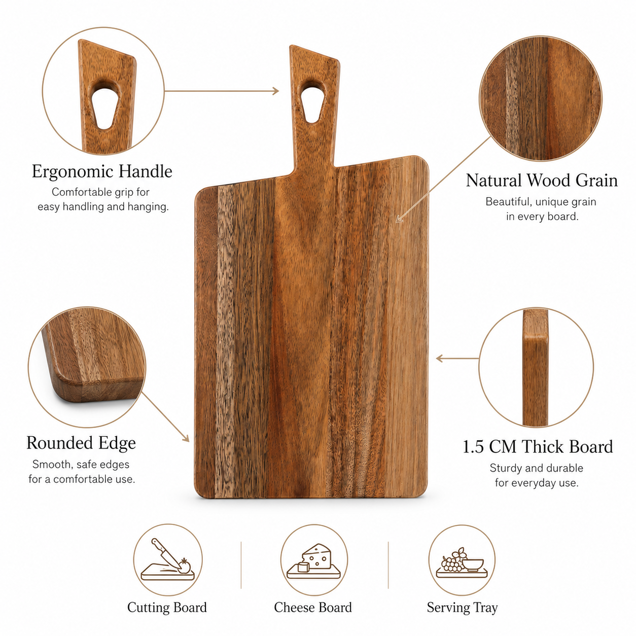 Medium Acacia Wood Paddle Charcuterie Board - Case of 12