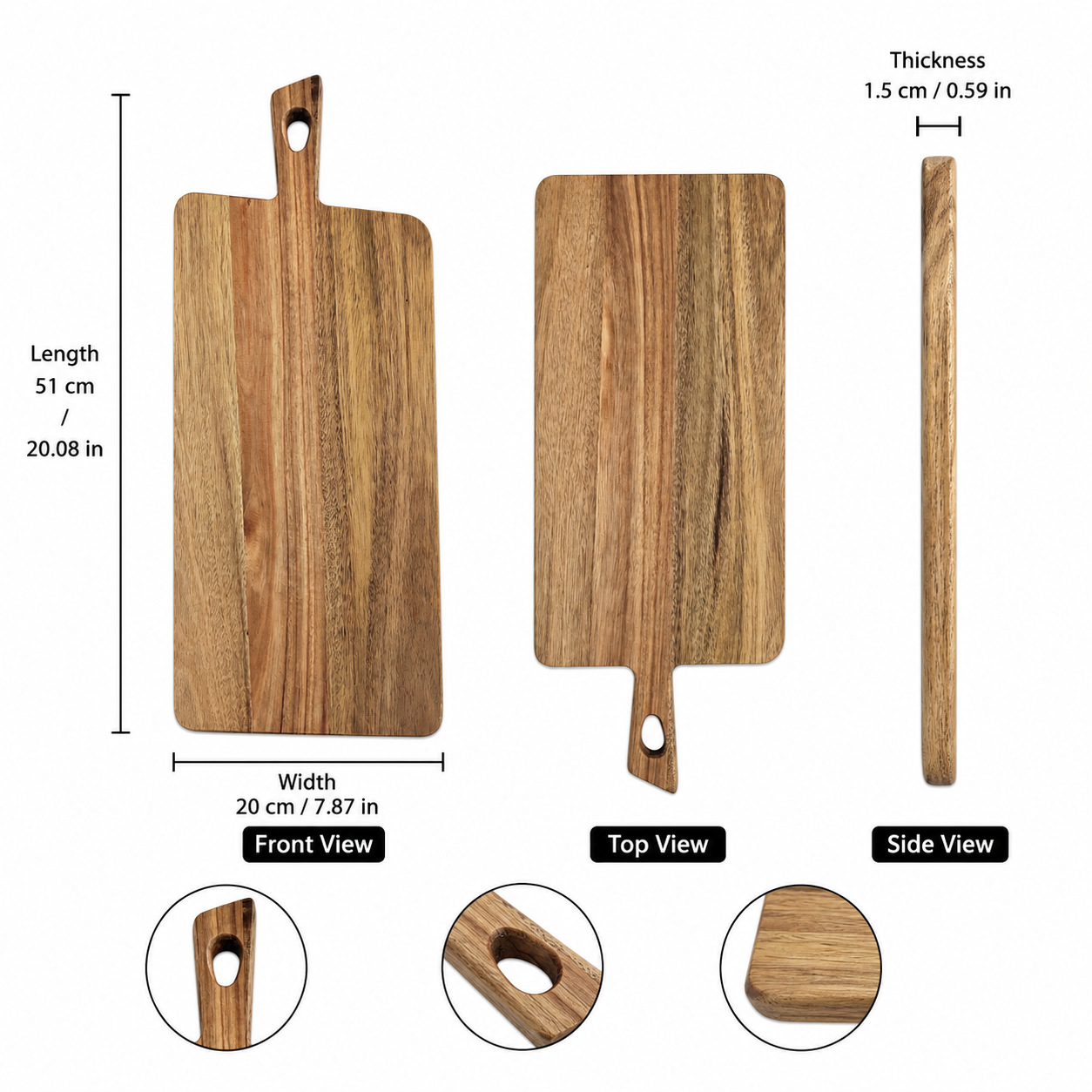 Large Acacia Wood Paddle Charcuterie Board - Case of 12