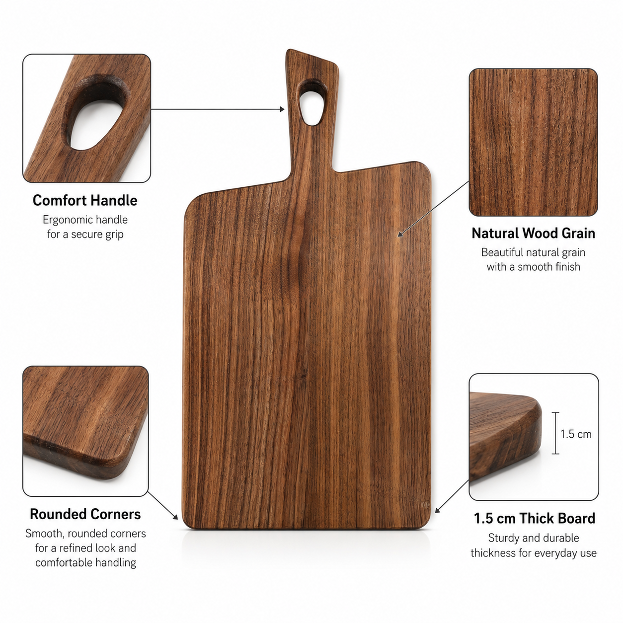 Medium Black Walnut Wood Paddle Charcuterie Board - Case of 12