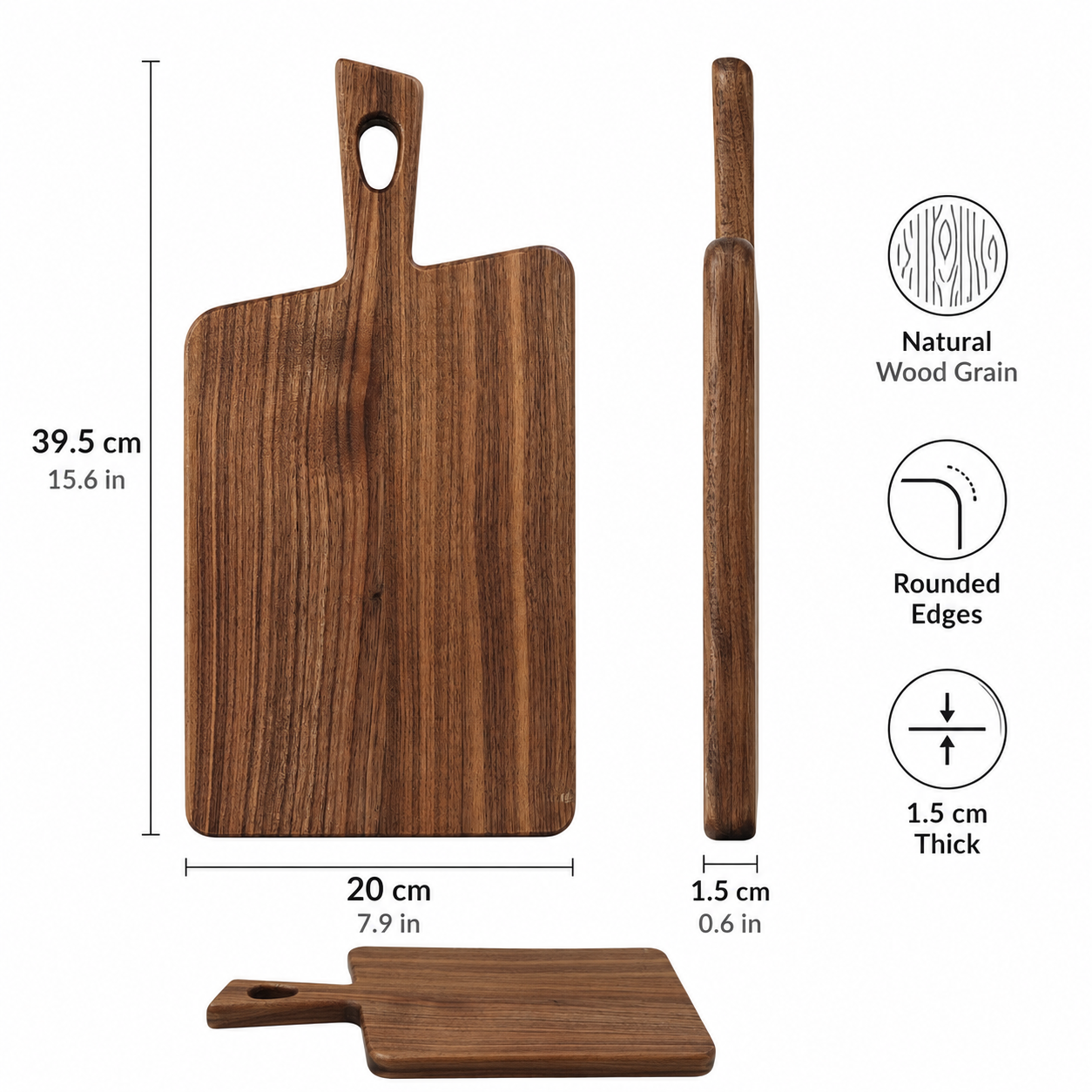 Medium Black Walnut Wood Paddle Charcuterie Board - Case of 12