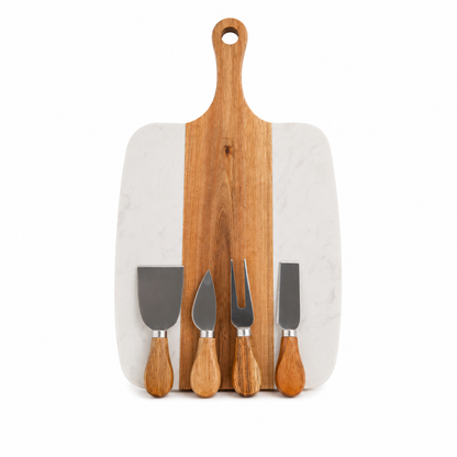 Acaia Wood and Marble Cheese Board Set - Case of 10