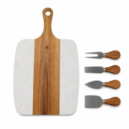 Acaia Wood and Marble Cheese Board Set - Case of 10