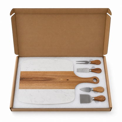 Acaia Wood and Marble Cheese Board Set - Case of 10