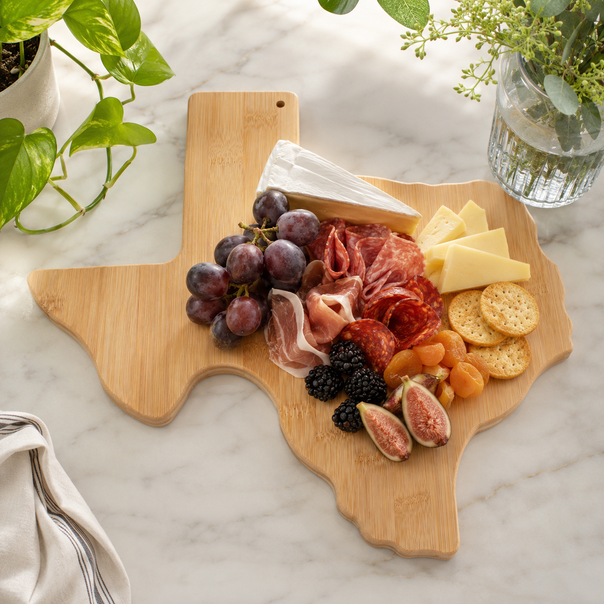 Texas Map Shape Bamboo Charcuterie Board - Case of 12