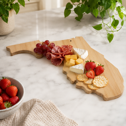Florida Map Shape Bamboo Charcuterie Board - Case of 12