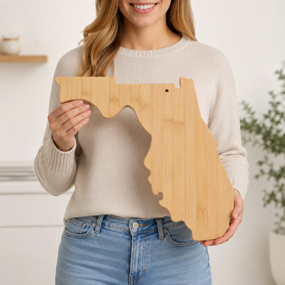 Florida Map Shape Bamboo Charcuterie Board - Case of 12