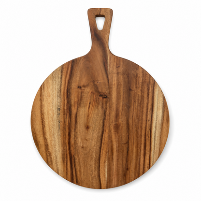 Acacia Wood Round Paddle Charcuterie Board with Ocean Wave Epoxy Resin - Case of 12