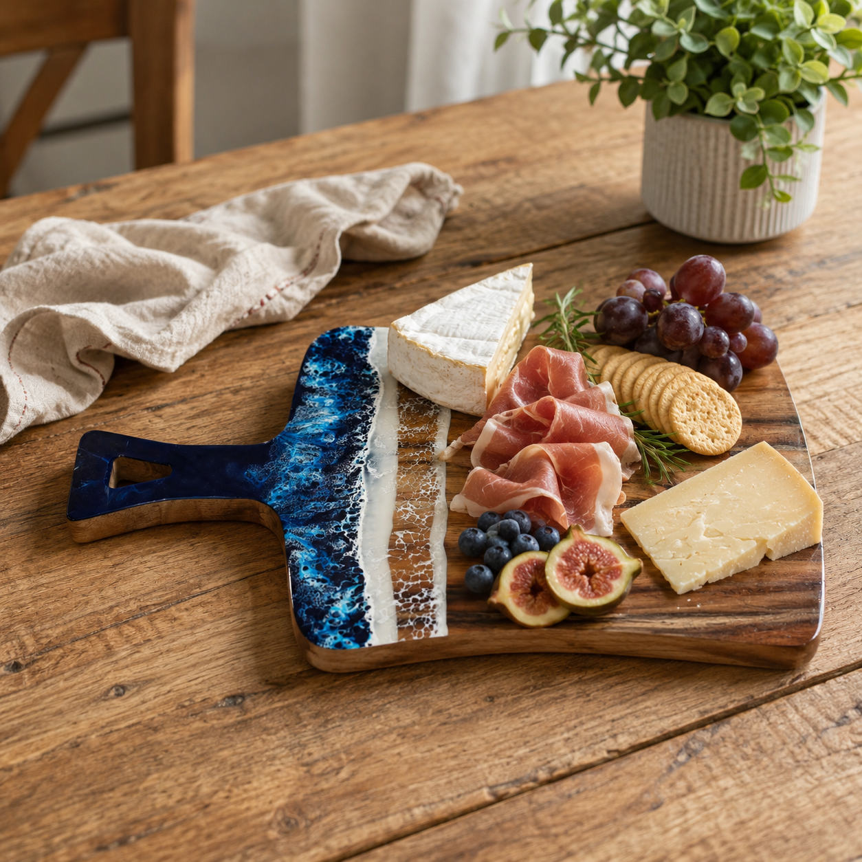 Acacia Wood Paddle Charcuterie Board with Ocean Wave Epoxy Resin - Case of 12