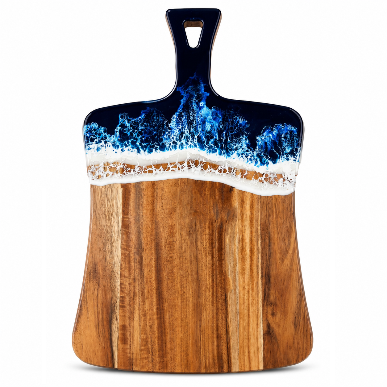Acacia Wood Paddle Charcuterie Board with Ocean Wave Epoxy Resin - Case of 12