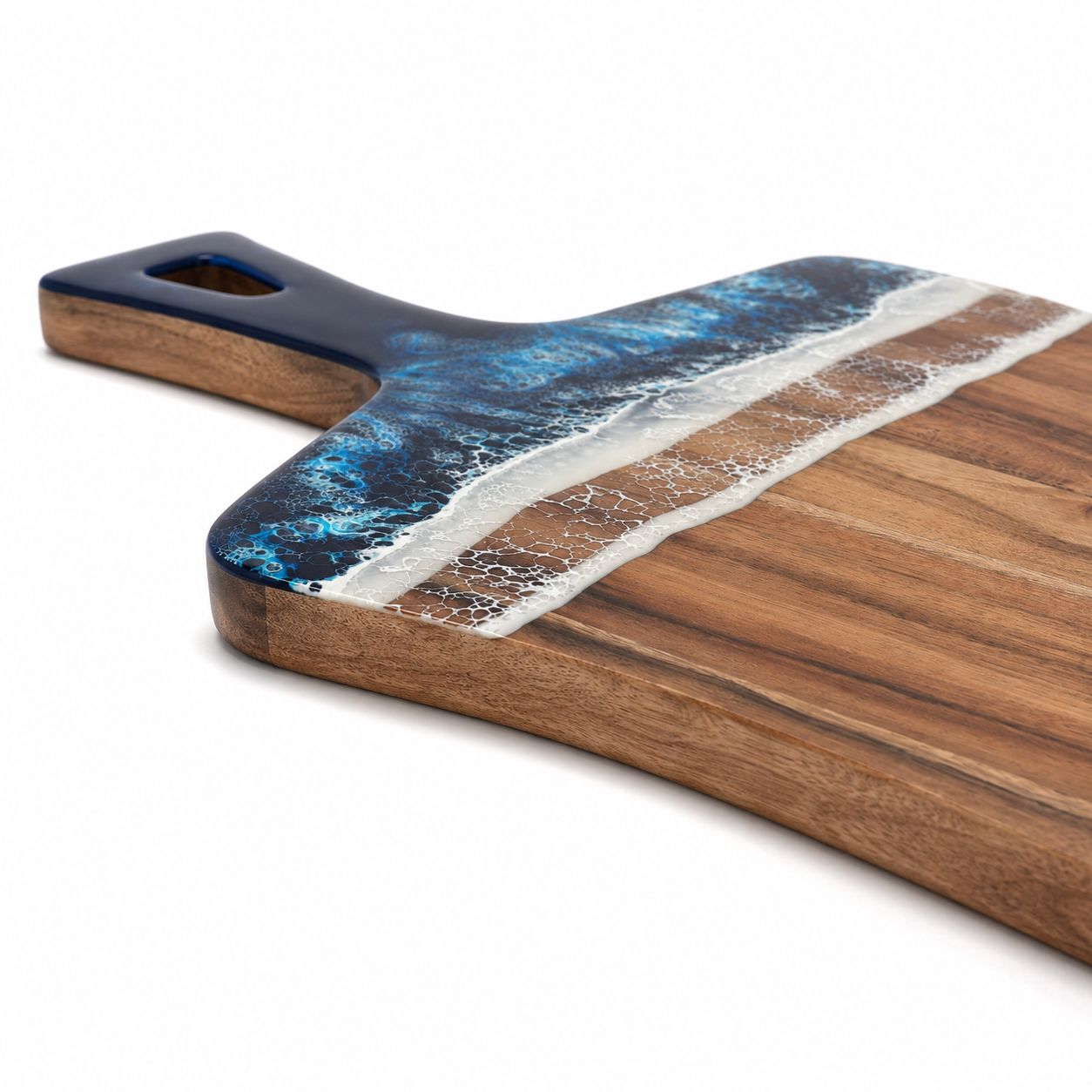 Acacia Wood Paddle Charcuterie Board with Ocean Wave Epoxy Resin - Case of 12