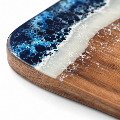 Acacia Wood Paddle Charcuterie Board with Ocean Wave Epoxy Resin - Case of 12