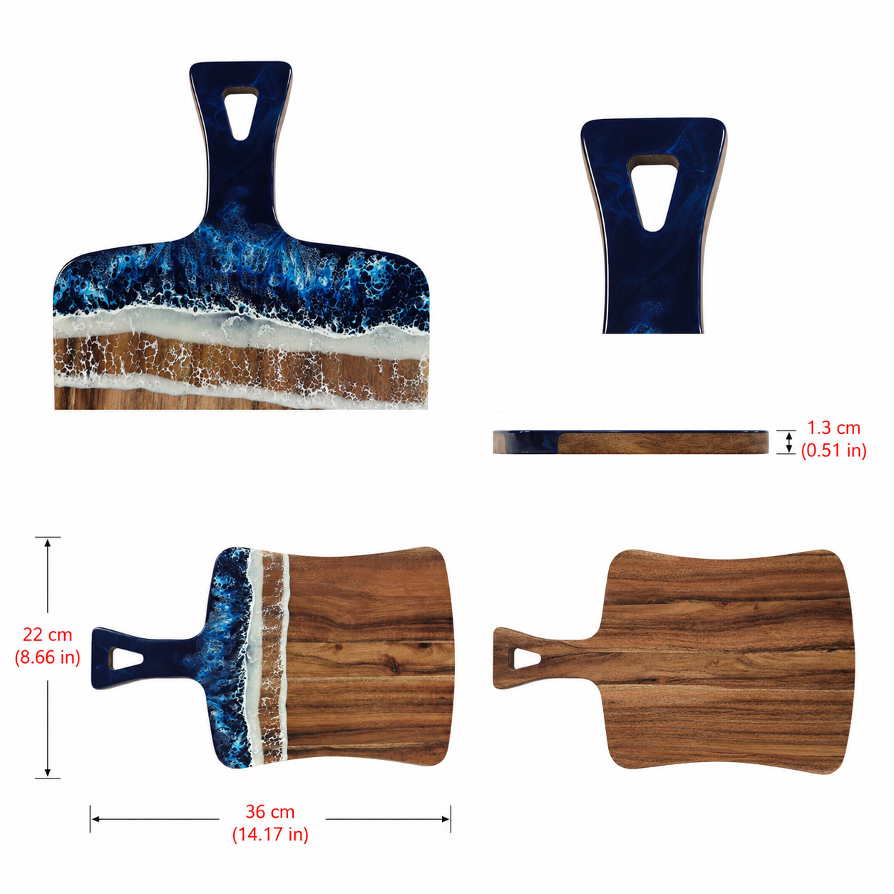 Acacia Wood Paddle Charcuterie Board with Ocean Wave Epoxy Resin - Case of 12