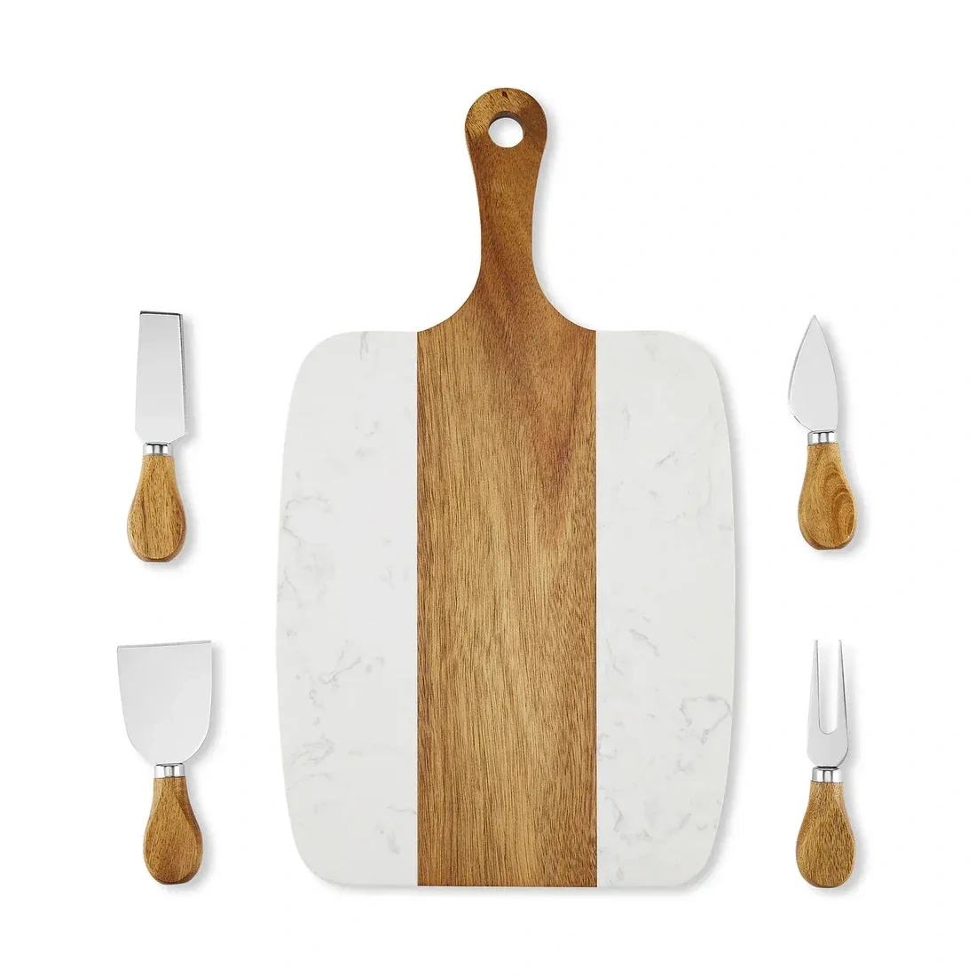 acacia wood and marble cheese board set