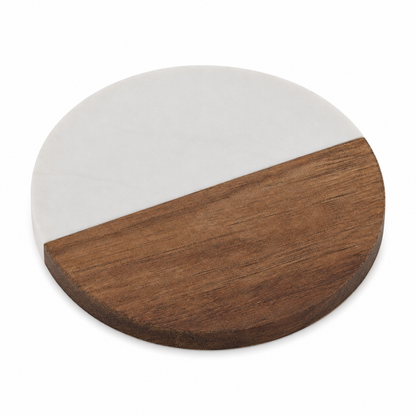 White Round Wood and Marble Coaster - Case of 20