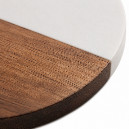 White Round Wood and Marble Coaster - Case of 20