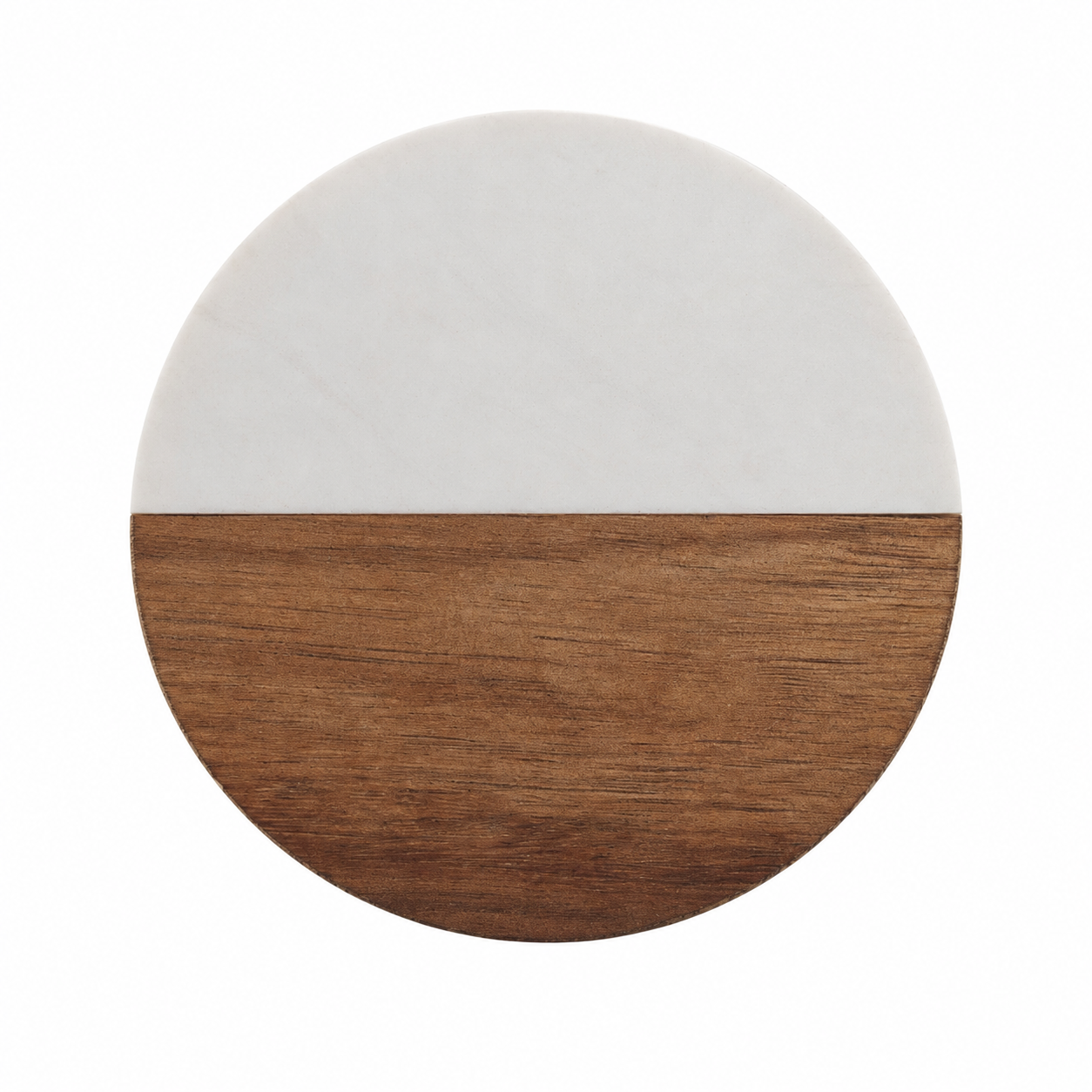 White Round Wood and Marble Coaster - Case of 20
