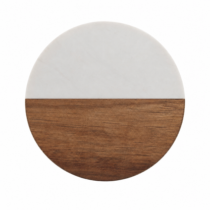 White Round Wood and Marble Coaster - Case of 20