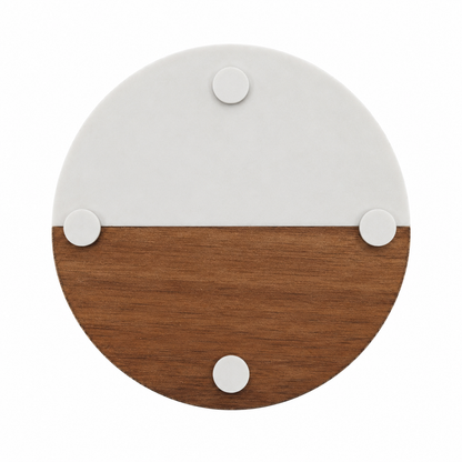 White Round Wood and Marble Coaster - Case of 20