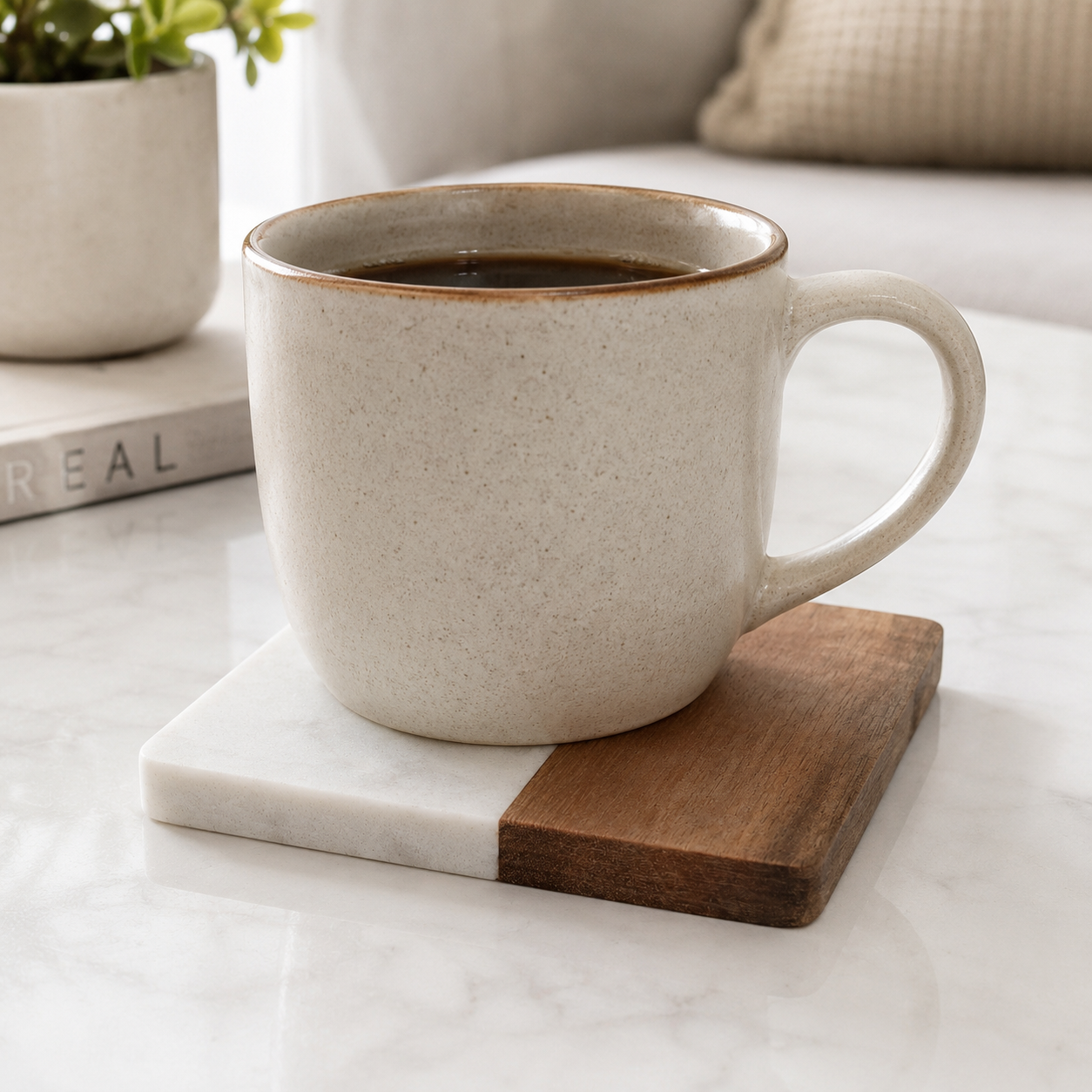 White Square Wood and Marble Coaster - Case of 20