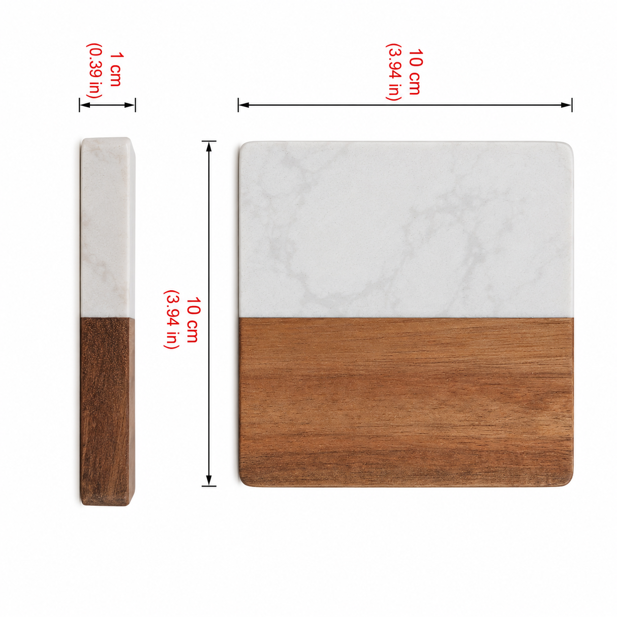White Square Wood and Marble Coaster - Case of 20