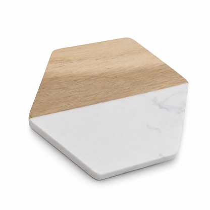 White Hexagon Wood and Marble Coaster - Case of 20
