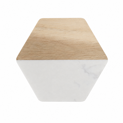 White Hexagon Wood and Marble Coaster - Case of 20