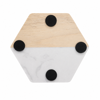 White Hexagon Wood and Marble Coaster - Case of 20