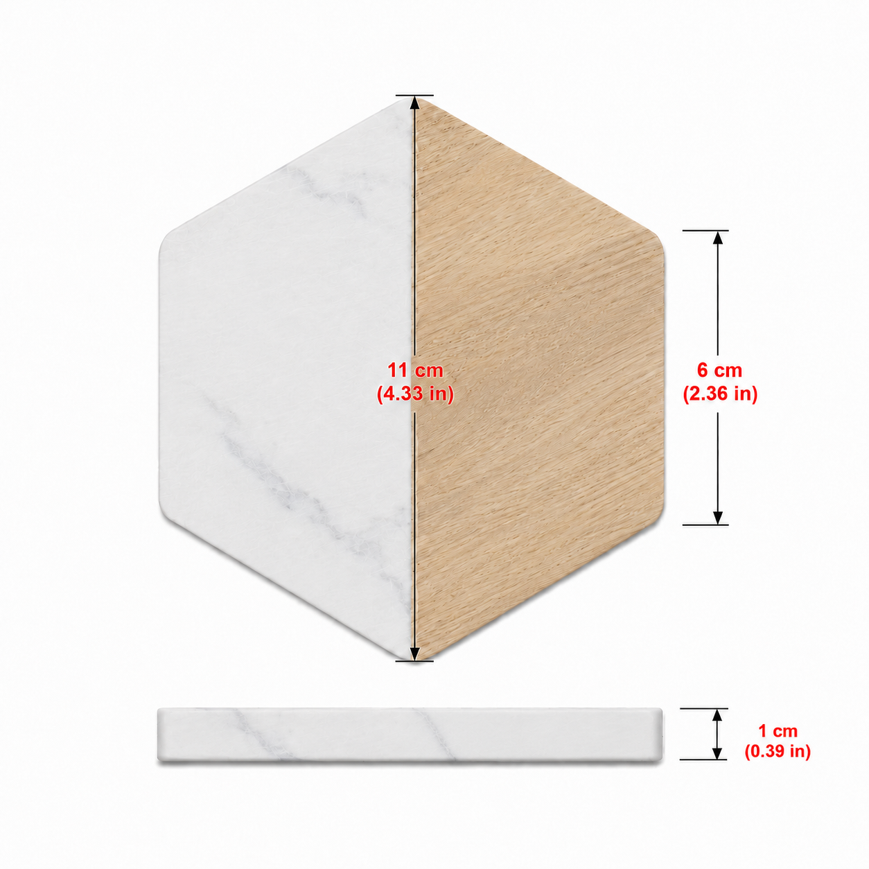 White Hexagon Wood and Marble Coaster - Case of 20
